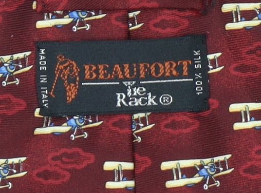 Mens Beaufort Red Animal Print 100% Silk Tie