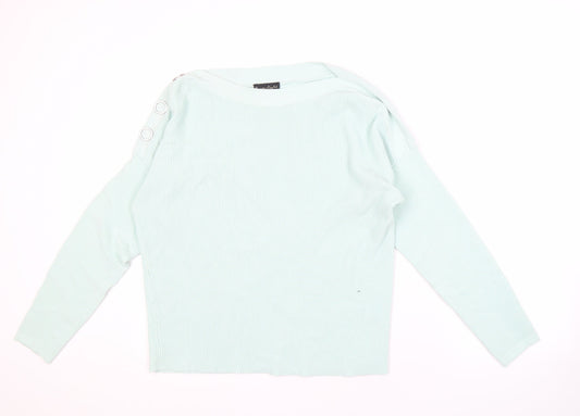 Additional front view of Phase Eight unisex green lightweight button jumper