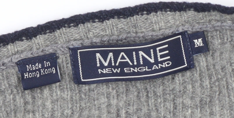 Maine New England Men's Grey Wool V-Neck Jumper M
