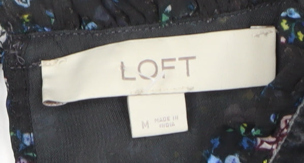 LOFT Women's Black Floral Blouse, Size M