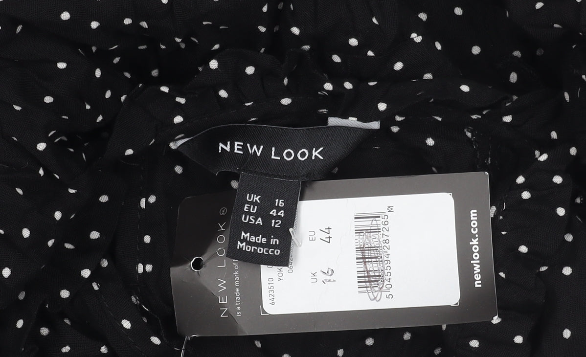 New Look Women's Black Polka Dot Top Size 16