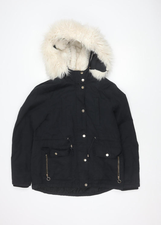 Womens UK Size 12 Topshop Black Parka Coat
