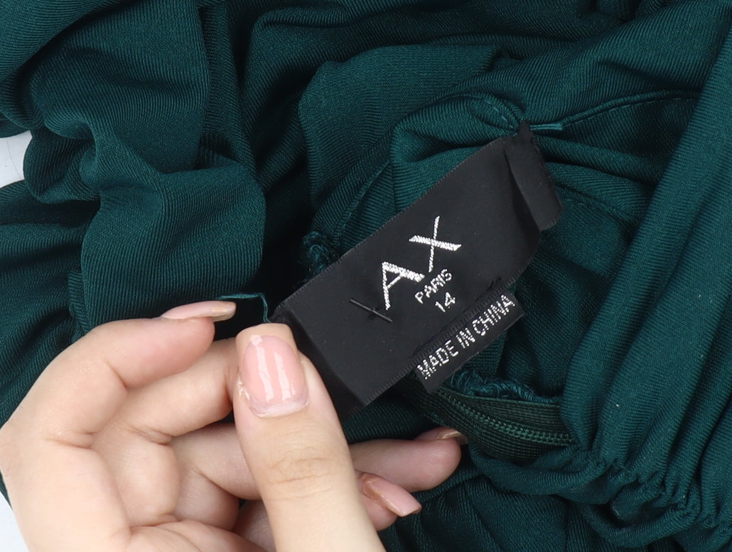 AX Paris Green Ruched Strapless Dress, Size 14