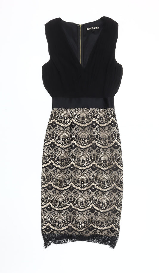 Girl in Mind Women's Black Beige Sheath Dress Size 8