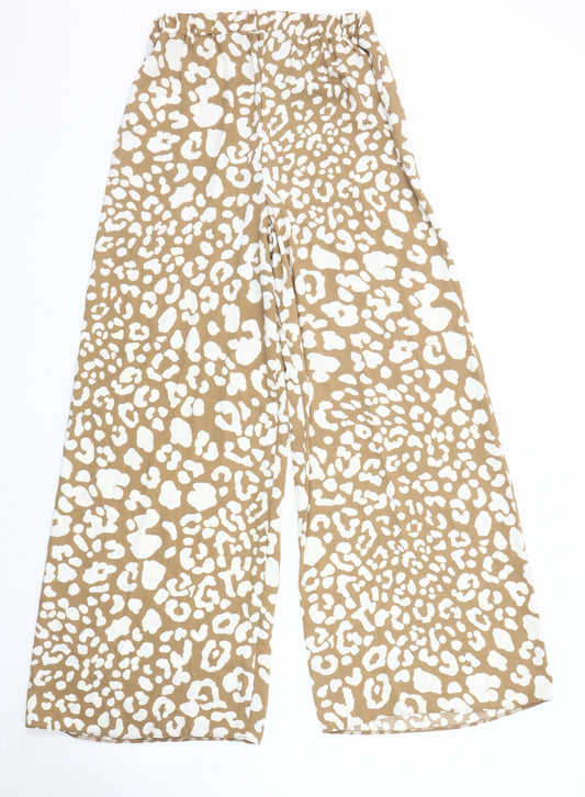New Look Women's Beige Wide-Leg Animal Print Trousers