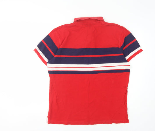 GANT Men's Red Striped Polo Shirt, Size L, Collared