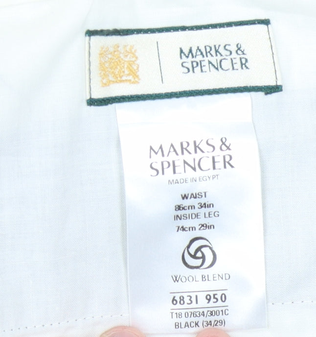 Marks and Spencer Men's Black Wool Trousers 34