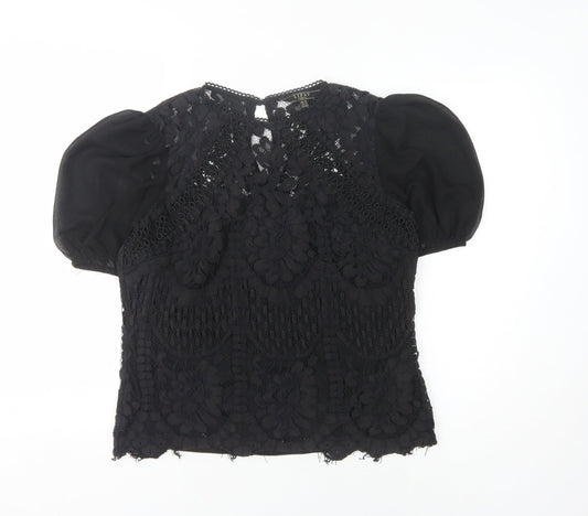 Lipsy Women's Black Lace Blouse Size 12 Short Sleeve