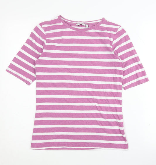 Additional front view of b.young Women's Pink Striped T-Shirt Medium