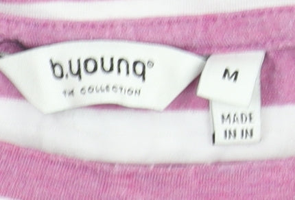 b.young Women's Pink Striped T-Shirt Medium