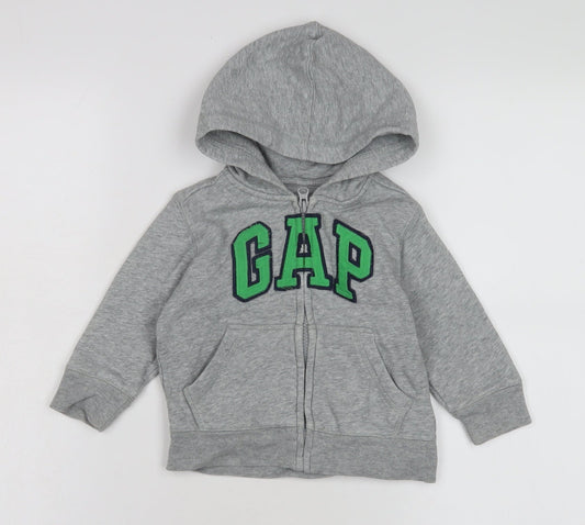 Additional front view of Gap unisex baby grey hoodie 12-18m cotton blend jacket