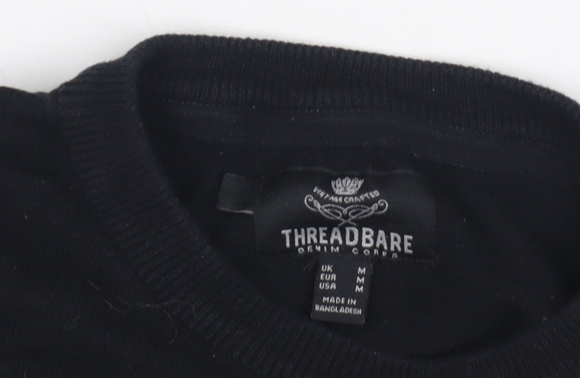 Threadbare Men's Black Striped Pullover Jumper Size M