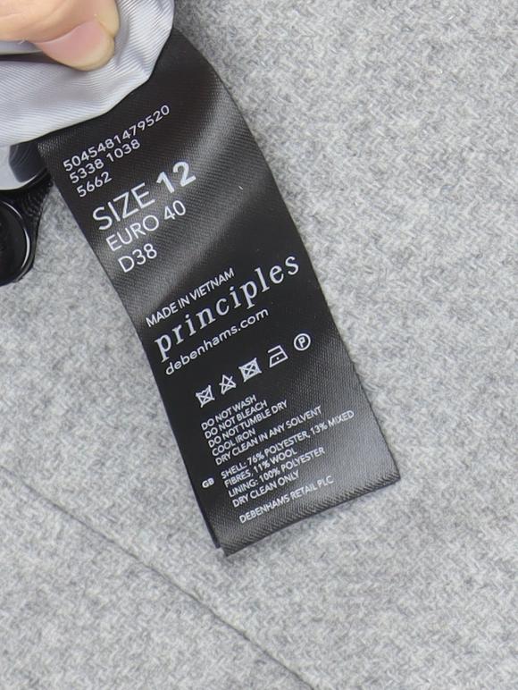 Principles Women's Grey Overcoat, Size 12