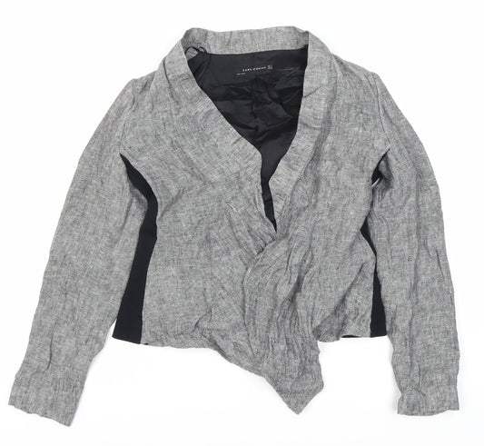 Zara Women's Grey Collarless Tweed Jacket Size 12