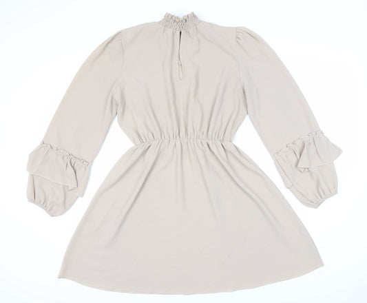 Boohoo Women's Beige A-Line Dress UK Size 12 Long Sleeve