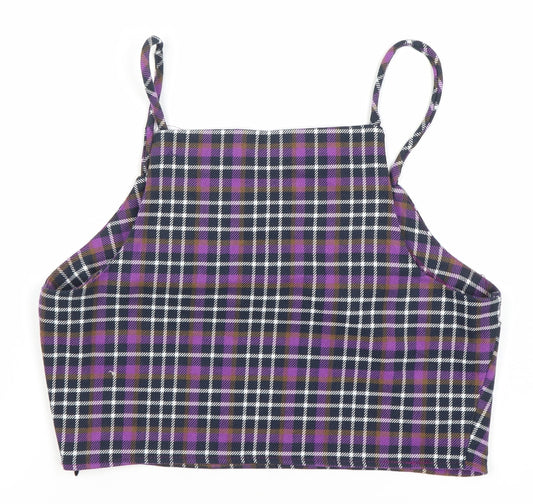 Bershka Women's Purple Check Camisole Tank Top Size 12