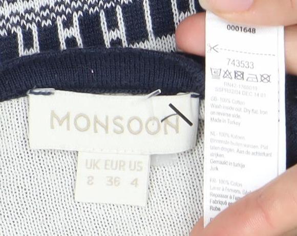 Monsoon Women's Blue Geometric Shift Dress Size 8