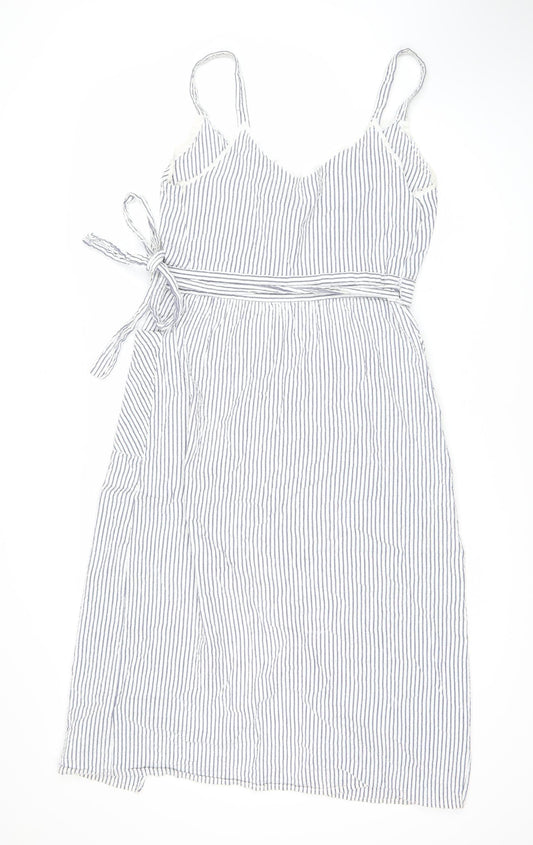 Zara Women's Striped White Slip Dress Size 8