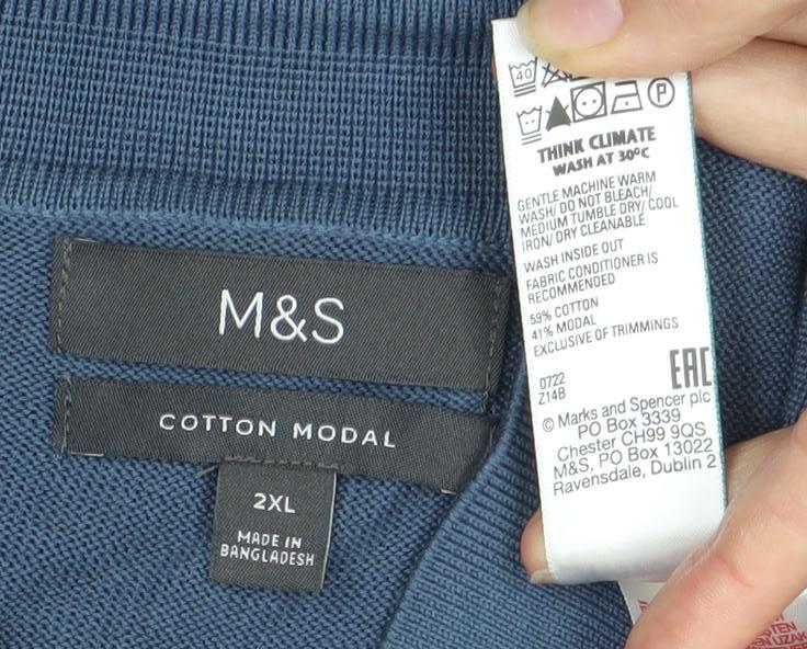 Marks and Spencer Men's 2XL Blue Striped Cardigan