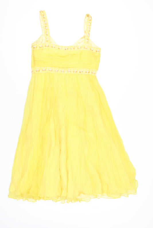 Monsoon Yellow Silk Midi Dress - Size 10