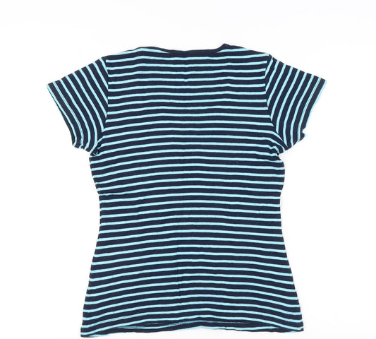 Cotton Traders Blue Striped Women's T-Shirt, Size 10/12