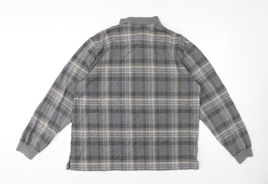Lands' End Men's Grey Plaid Long Sleeve Polo, L