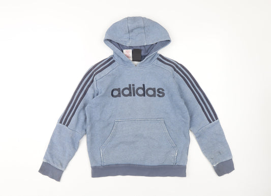 Additional front view of Adidas boys’ blue hoodie 12-13 years pullover sports style