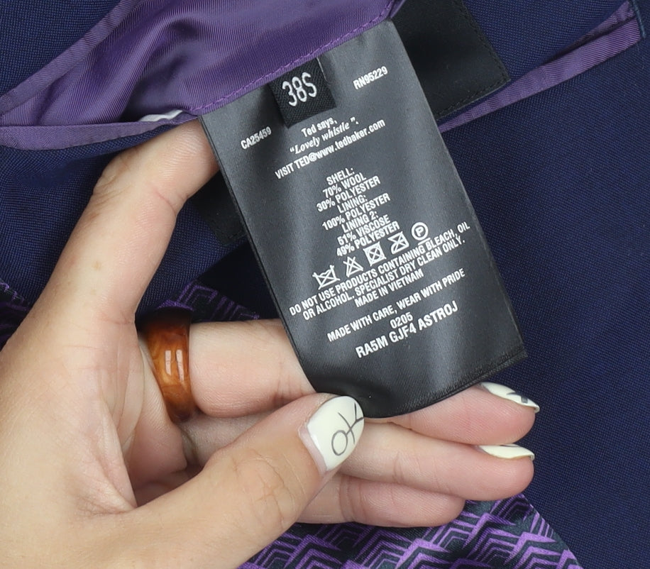 Brand and care label for Ted Baker Blue Slim Fit Wool Suit Jacket 38