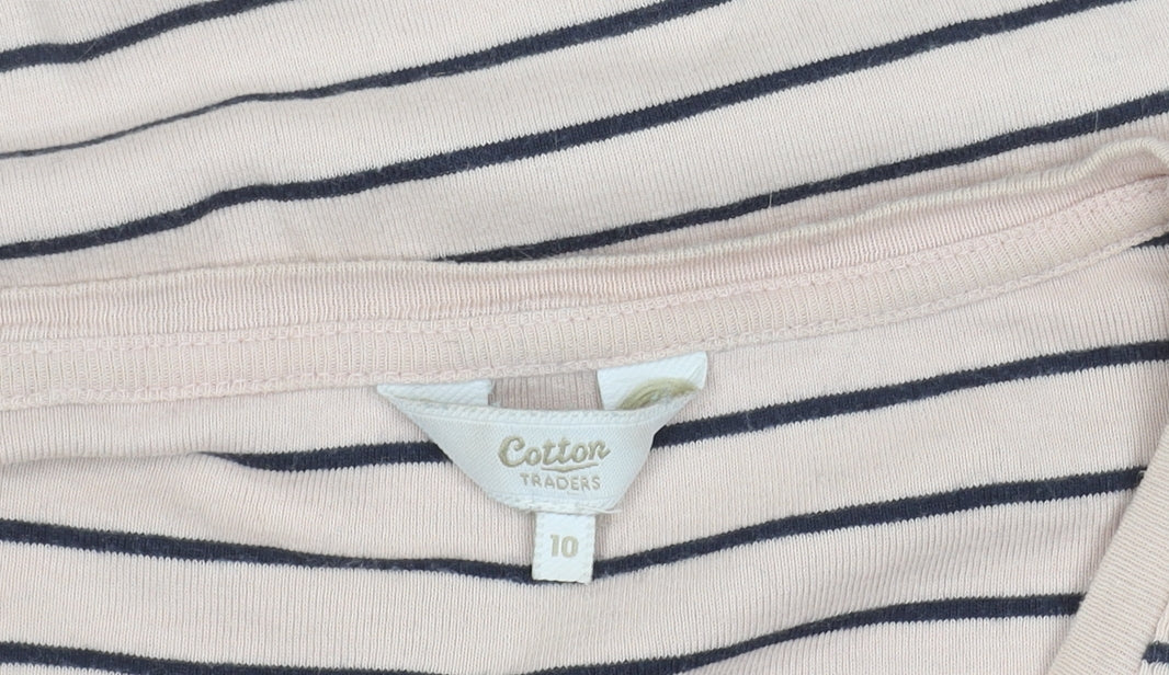Cotton Traders Women's Pink Striped T-Shirt, Size 10