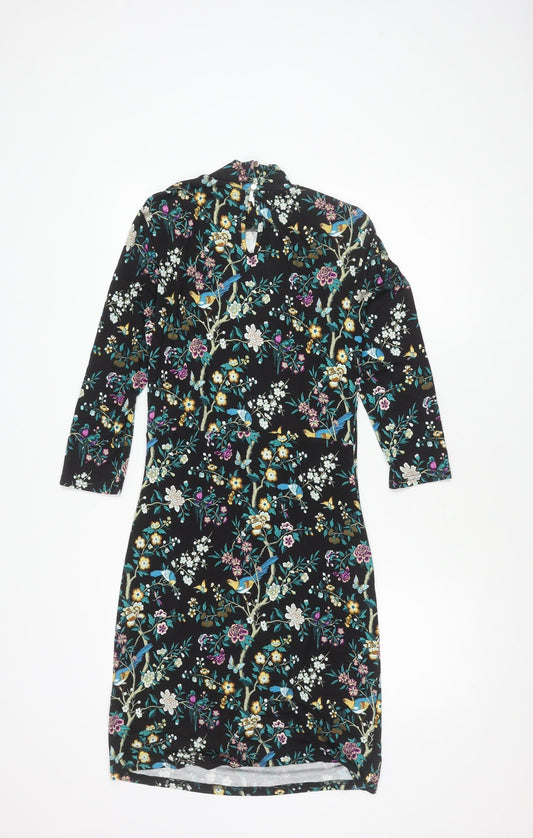 Oasis Women's Black Floral M Long Sleeve Dress