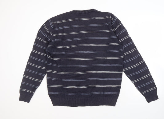Marks and Spencer Men's Blue Striped Pullover Jumper L