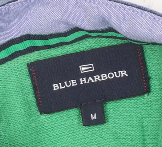 Marks and Spencer Men's Green Striped Pullover Jumper - M