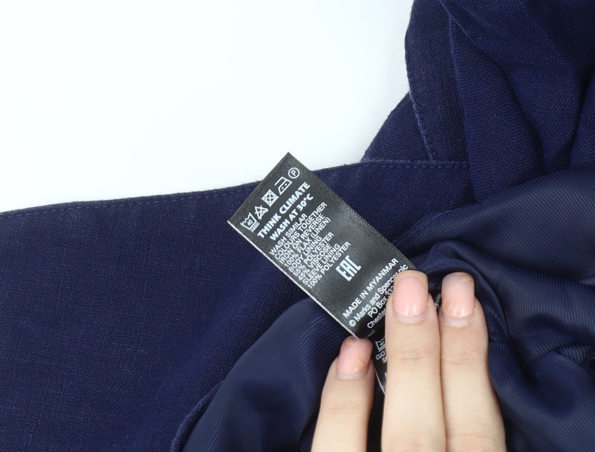 Marks and Spencer Women's Blue Linen Blazer - Size 14