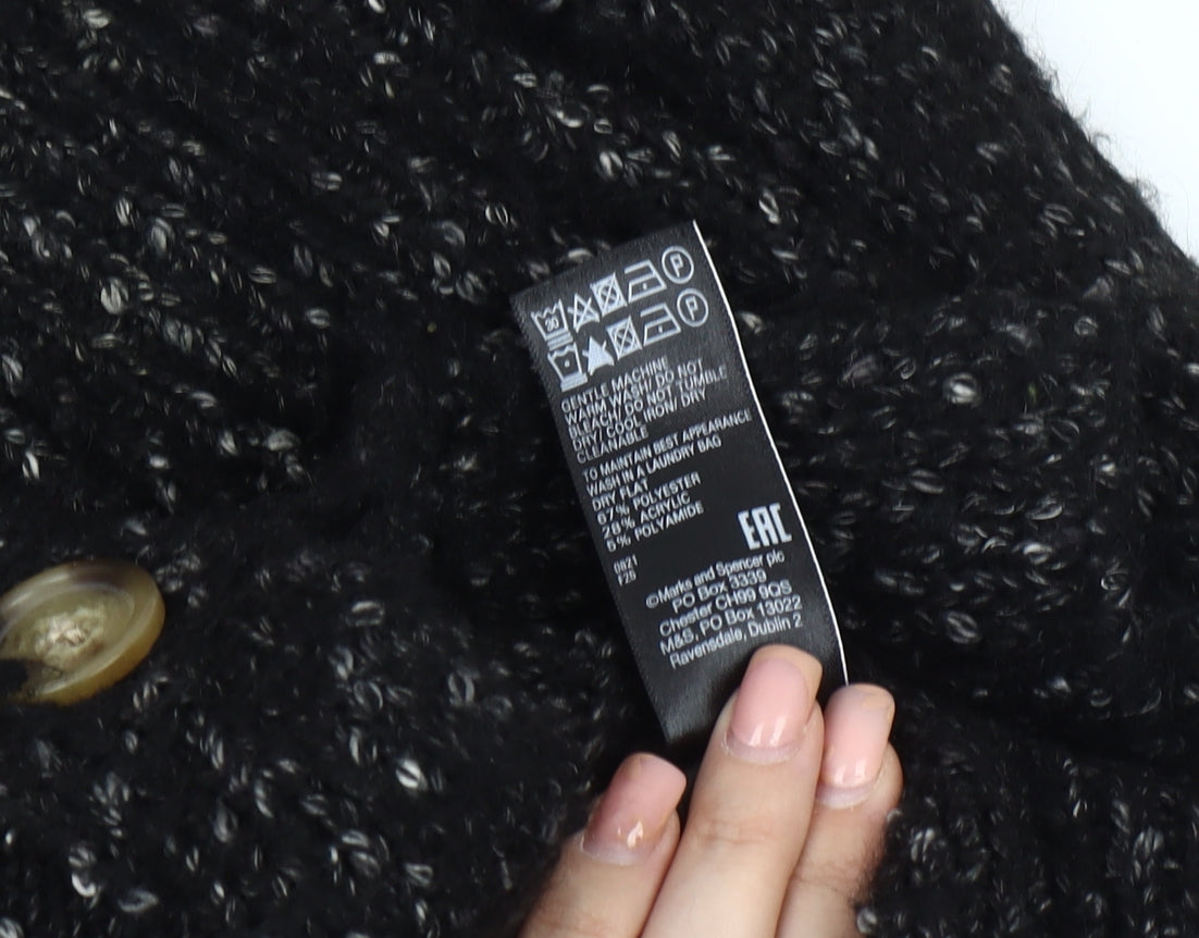 Marks and Spencer Unisex Black Chunky Knit V-Neck Cardigan