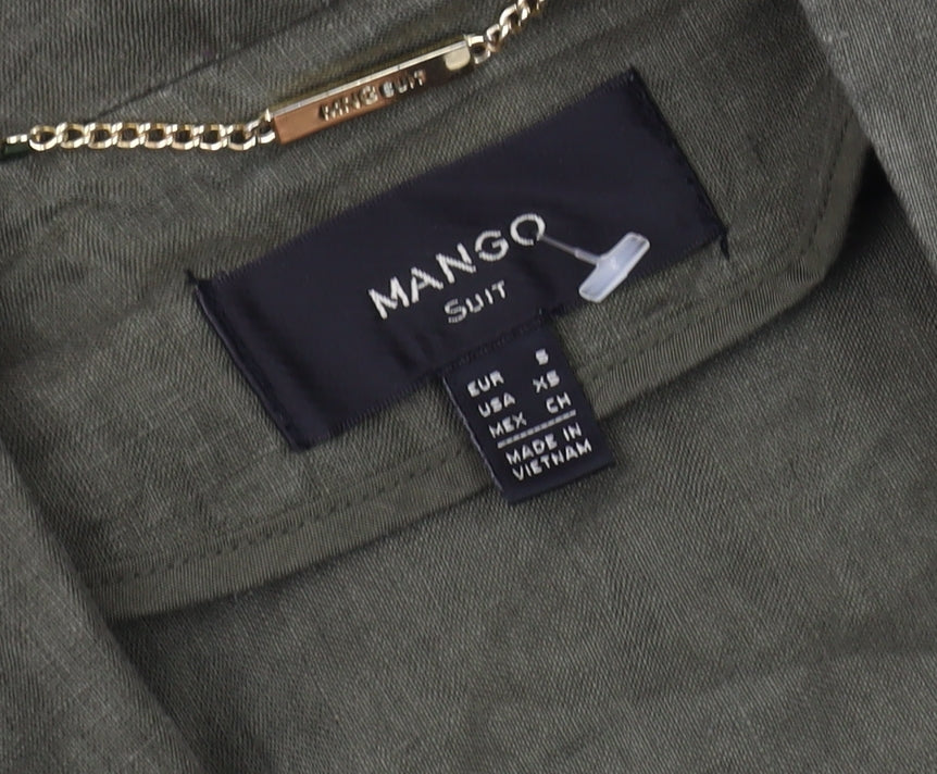 Mango Women's Green Linen Blazer, Size S, Regular Fit