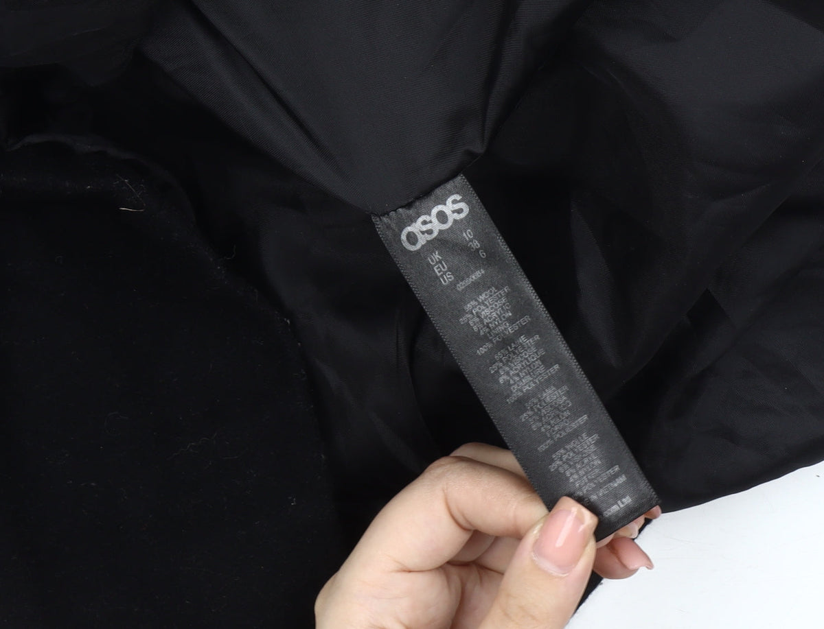 Brand and care label for ASOS Women’s Black Mid-Length Wool Jacket -, size UK 10