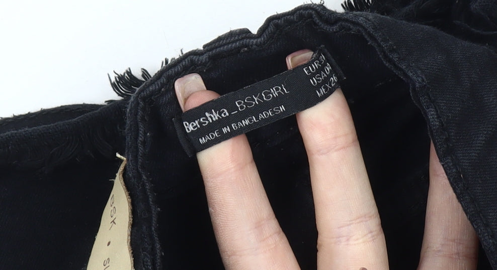 Bershka Women's Black Cut-Off Shorts Size 3