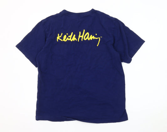 Uniqlo Men's Blue Art T-Shirt M Keith Haring Design