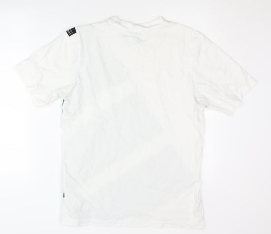 Adidas Men's White S T-Shirt, Colourblock Crew Neck