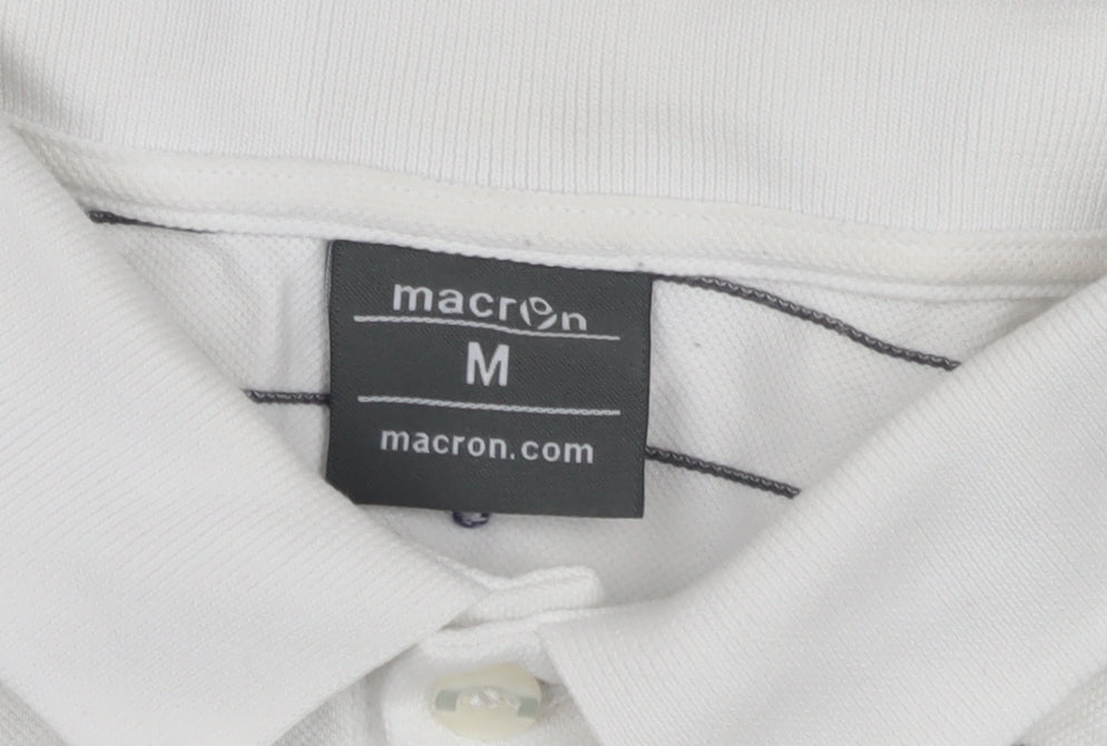 Macron Men's White Striped Polo Shirt M