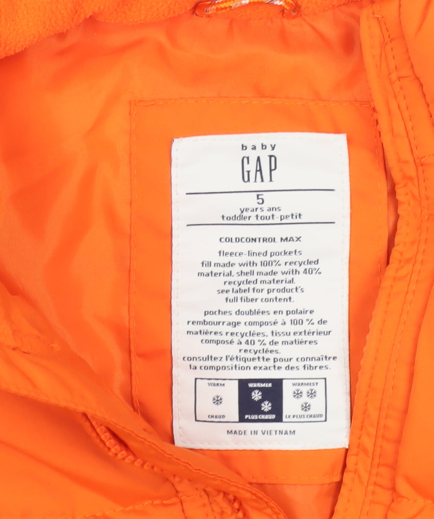 GAP Boys Orange Puffer Jacket 5 Years Polyester