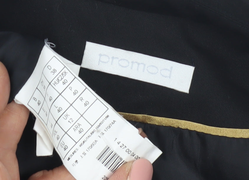 Promod Women's Black Blazer Size 12: Elegant Mid-Length Jacket