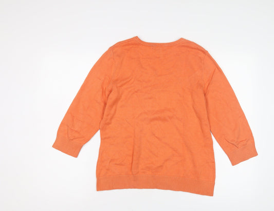 Lands' End Women's Orange Pullover Jumper M 3/4 Sleeve