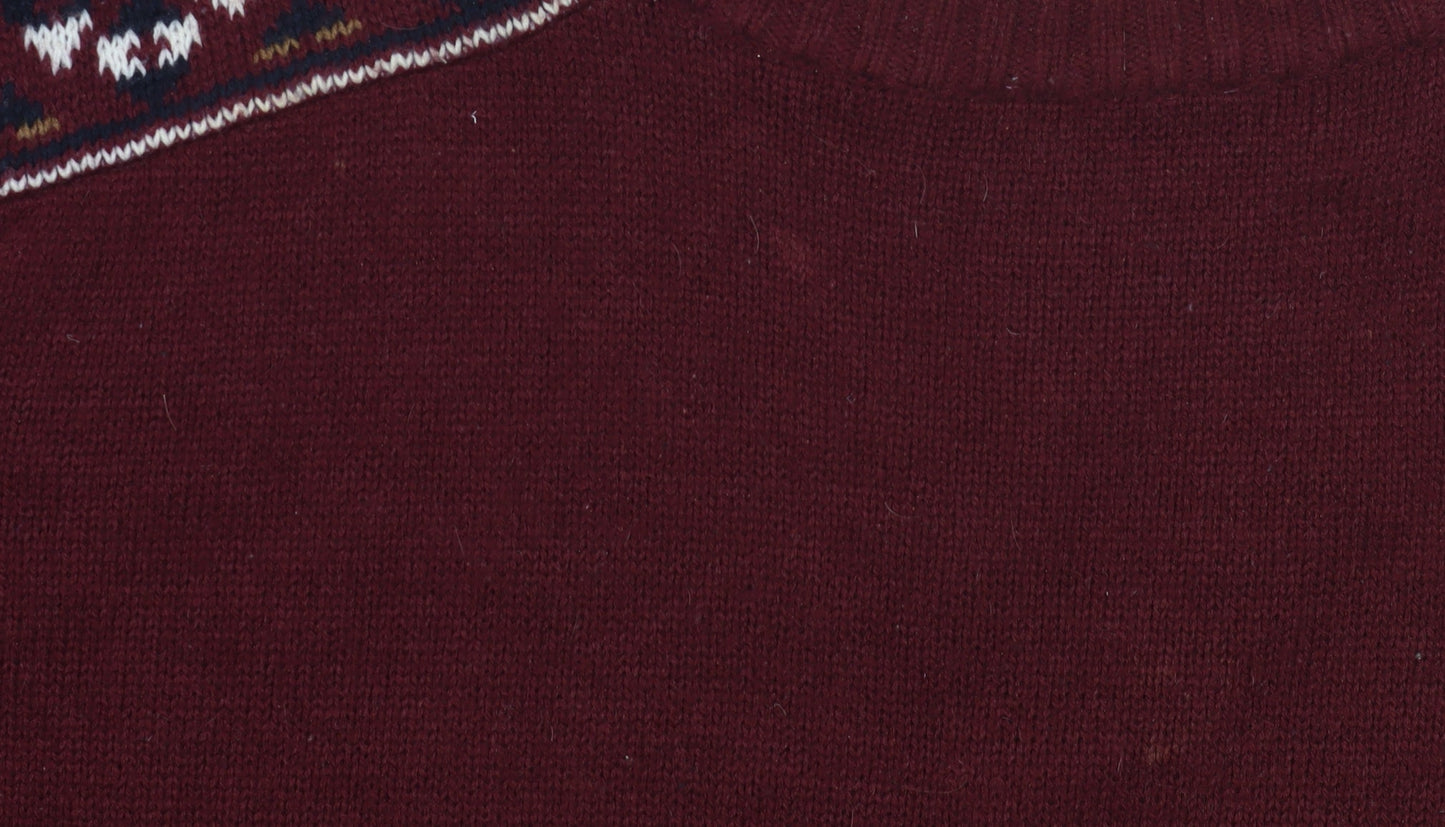 Brave Soul Men's Red XL Fair Isle Pullover Jumper