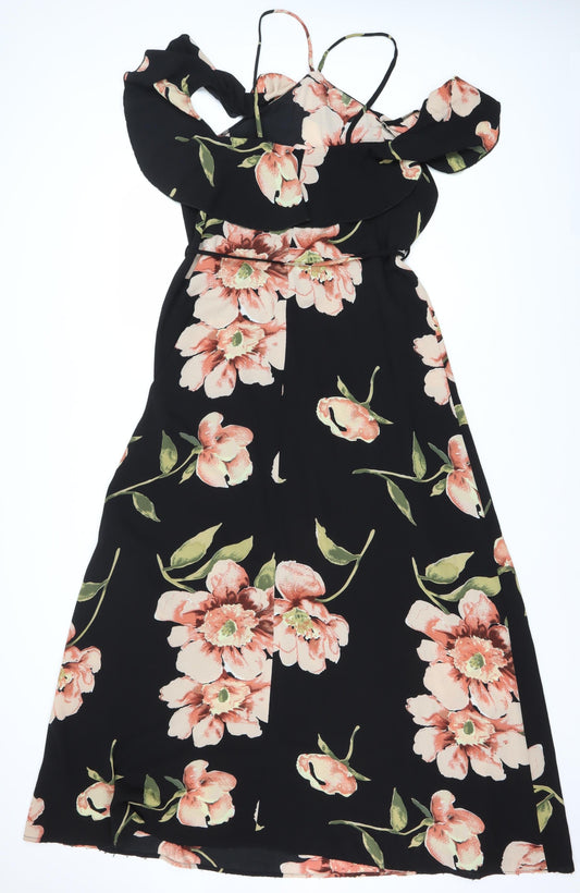 AX Women's Black Floral Off Shoulder Dress, Size 14
