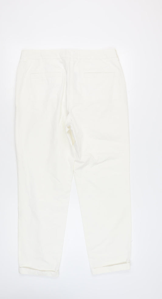 Autograph Women's White Cropped Cotton Trousers Size 14
