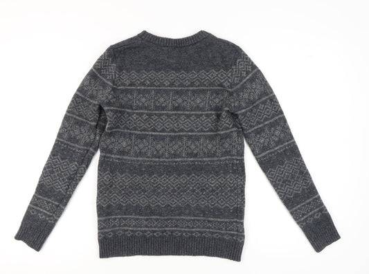 SELECTED HOMME Grey Wool Men's Pullover Jumper, Size S