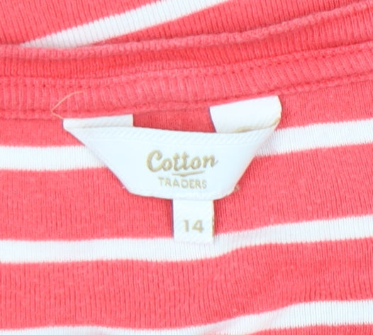 Cotton Traders Women's Red Striped T-Shirt Size 14