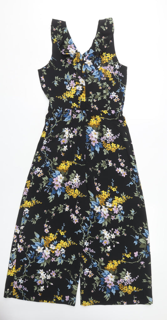 Warehouse Women's Black Floral Jumpsuit 8 Sleeveless