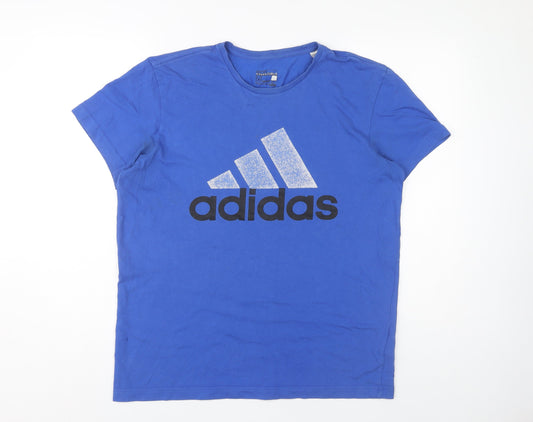 Additional front view of Adidas Men's Blue Graphic Print T-Shirt, size M